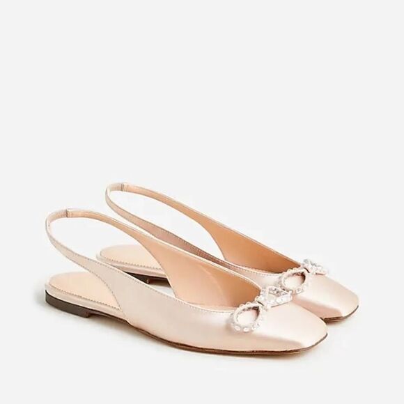 J Crew Anya Slingback Flats with Crystal Bow NIB - Picture 2 of 11